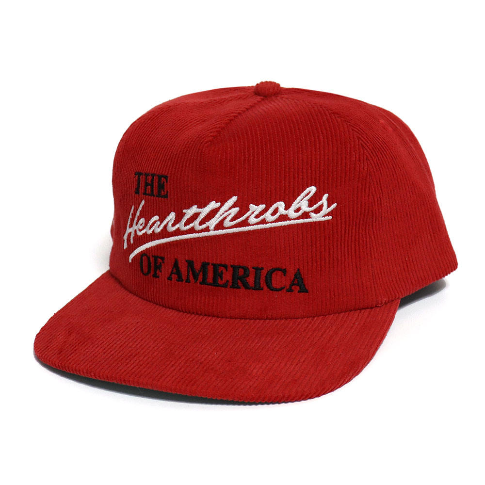 Red Corduroy 5-Panel Snapback Hat with Heartthrobs of America Embroidery