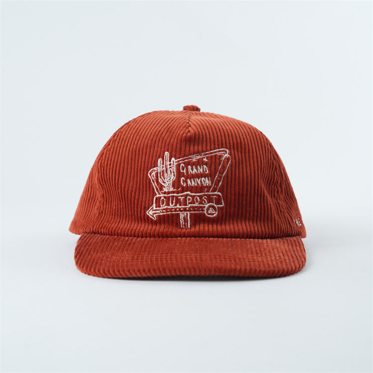 Black and Rust Corduroy Western Embroidered 5 Panel Caps