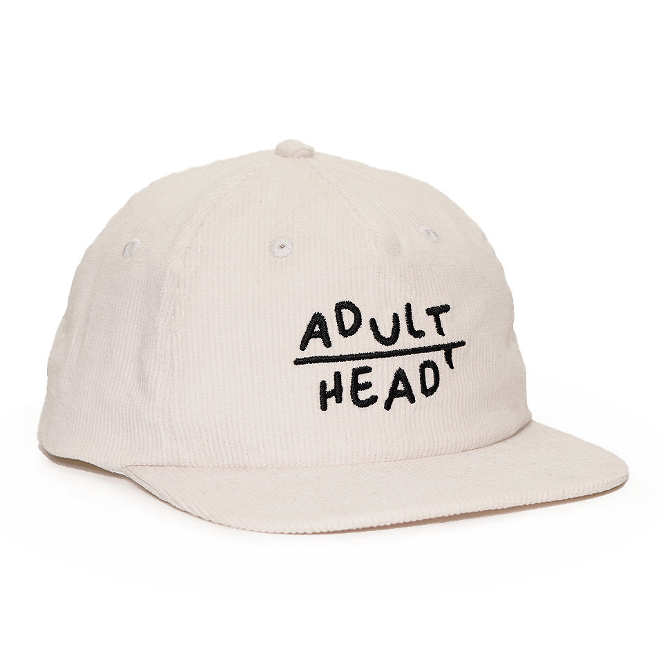 White Corduroy Snapback Cap with Minimalist Embroidered Logo and Flat Brim Design