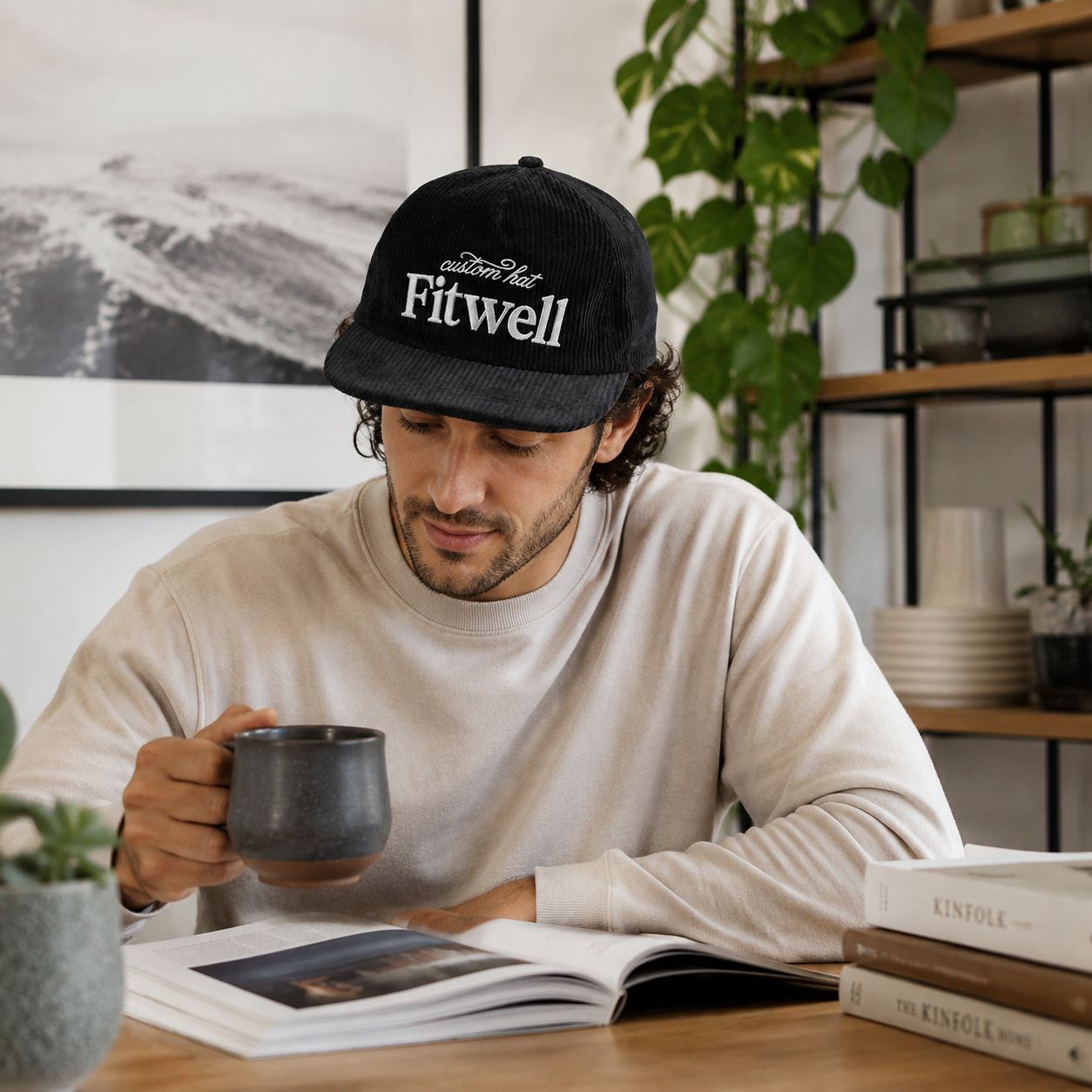 Black Corduroy Five-Panel Script Embroidery Snapback Cap