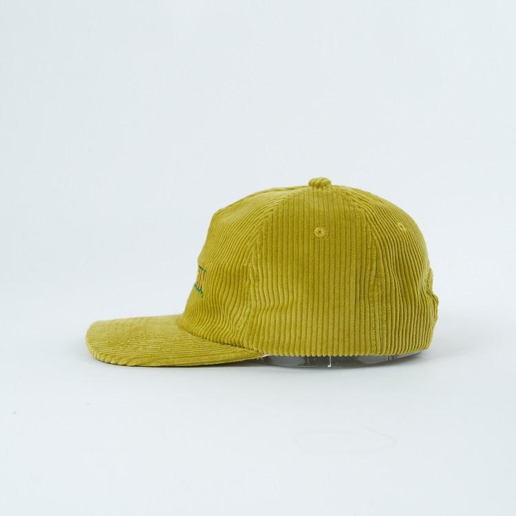 Mustard Yellow Corduroy Five-Panel Cap with Front Embroidered Lettering