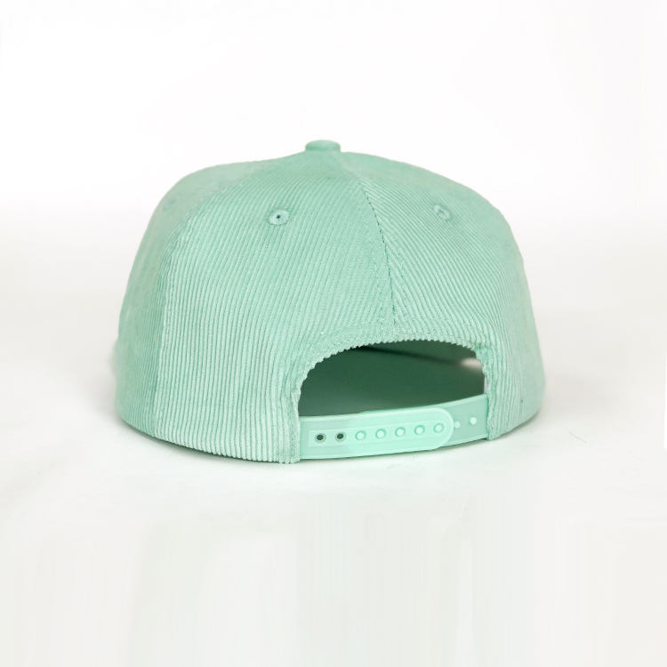 Mint Green Corduroy Five-Panel Rope Snapback Cap with White Embroidered Logo