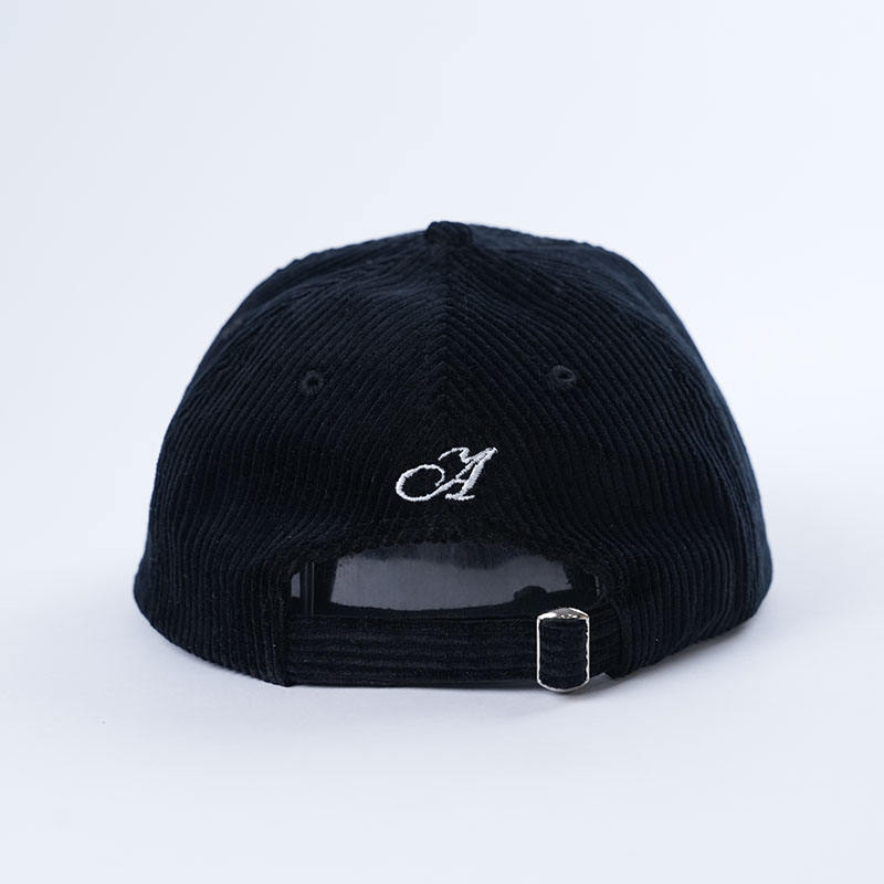Black Corduroy Five-Panel Script Embroidery Snapback Cap