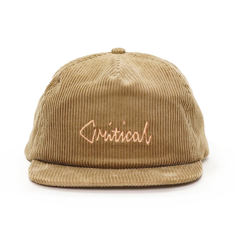 Khaki Corduroy Soft-Front 5-Panel Snapback Cap with Embroidered Script Logo and Flat Brim – Unisex Vintage Streetwear Hat