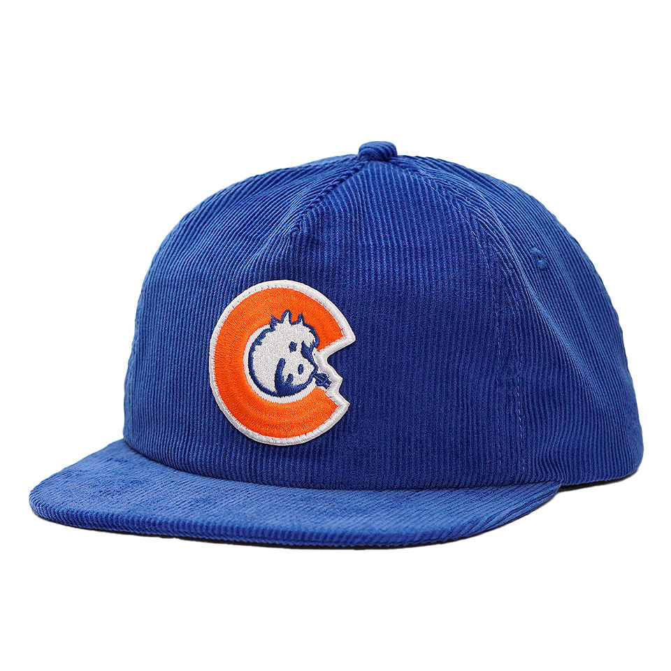 Classic Blue Corduroy Flat Brim Snapback Cap with Embroidered Front Logo