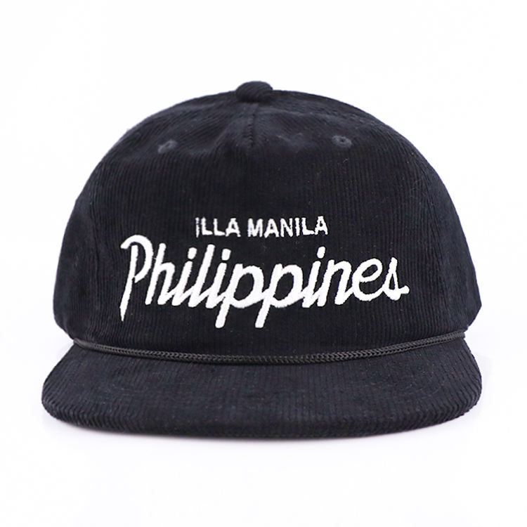 Black ILLA MANILA Philippines Corduroy Rope Snapback Cap