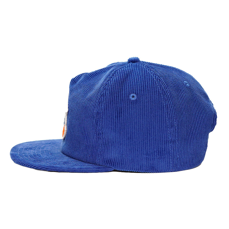 Classic Blue Corduroy Flat Brim Snapback Cap with Embroidered Front Logo