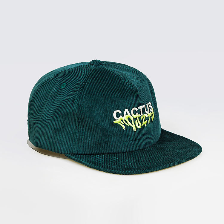 Vintage Teal Corduroy 5-Panel Snapback Hat with Cactus Embroidery