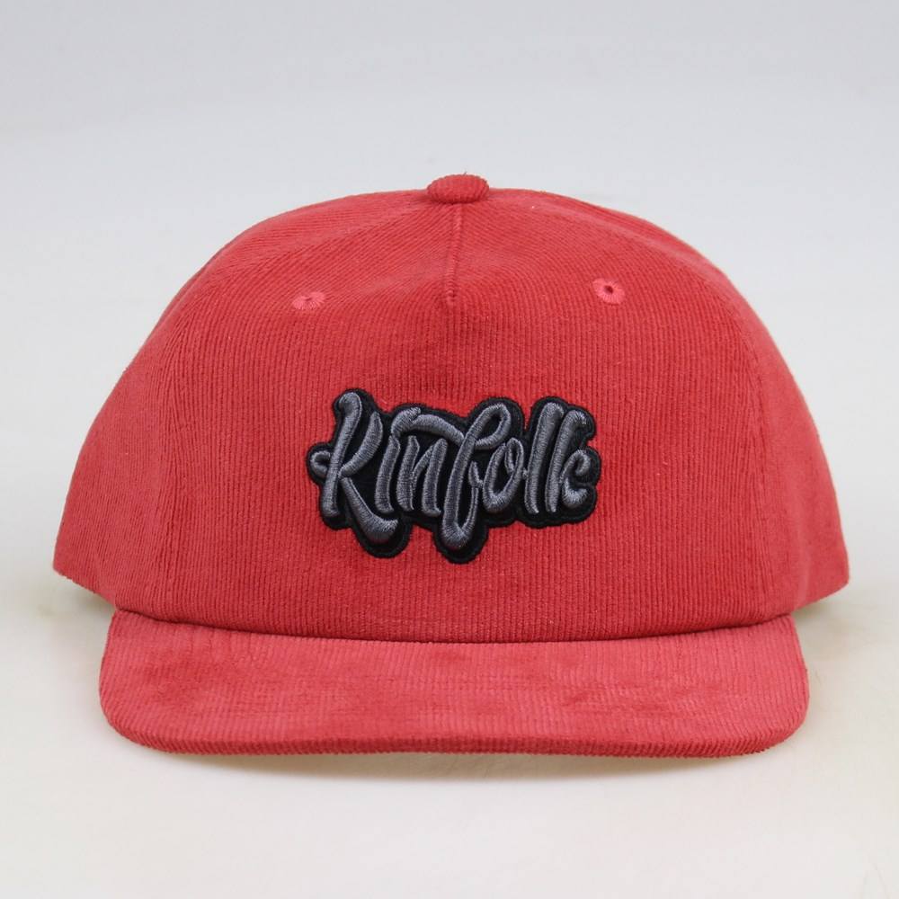 Red Kinfolk Script Embroidered Corduroy Five-Panel Snapback Cap