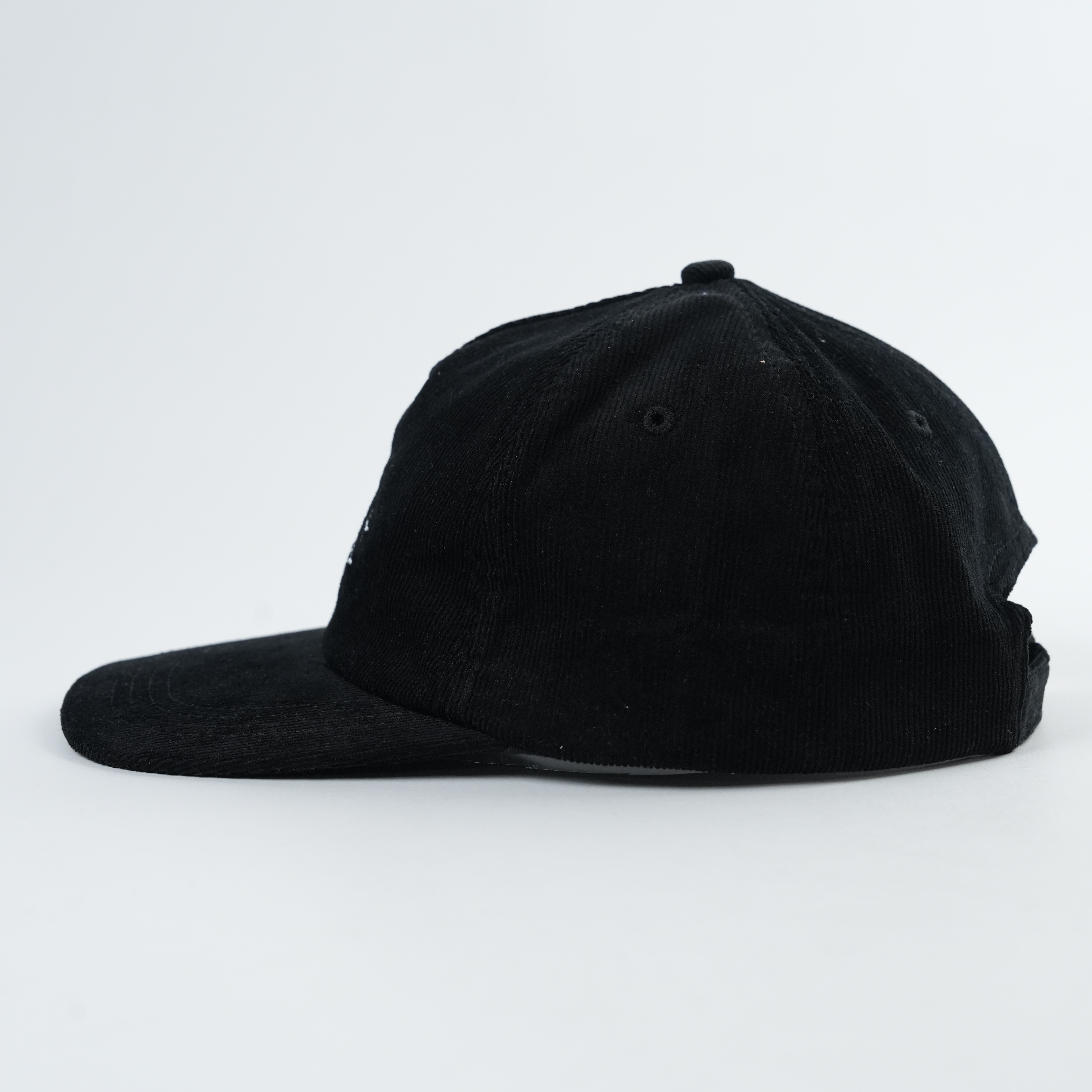 Black Corduroy Snapback Cap with Sparkle Script Embroidered Logo