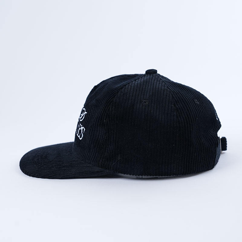 Black Corduroy Five-Panel Script Embroidery Snapback Cap