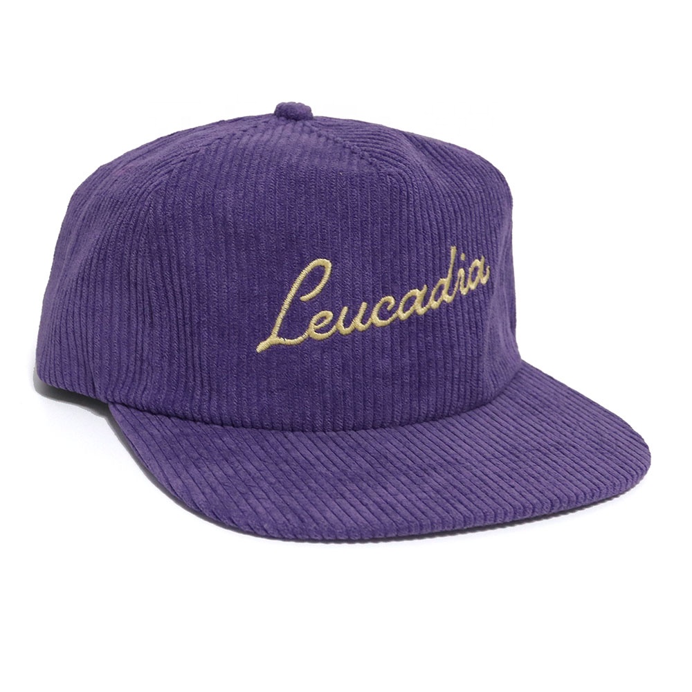 Purple Corduroy Snapback Cap with Embroidered Logo Soft Front 5 Panel Baseball Hat