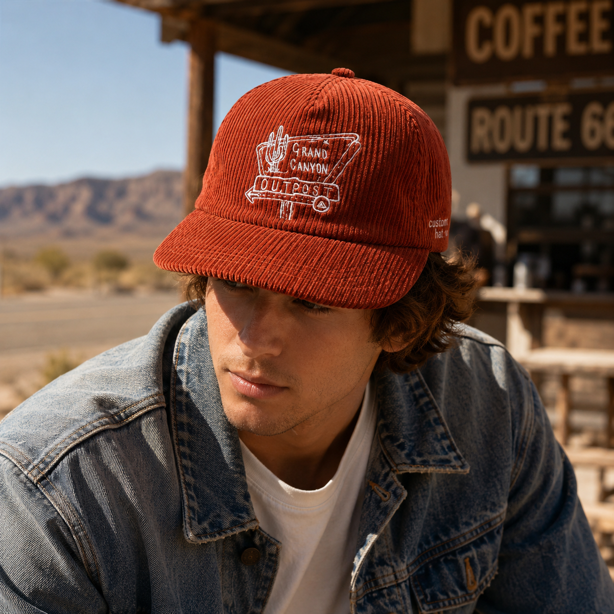 Black and Rust Corduroy Western Embroidered 5 Panel Caps