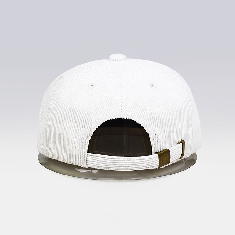 White Corduroy Snapback Cap with Floral Embroidered Logo