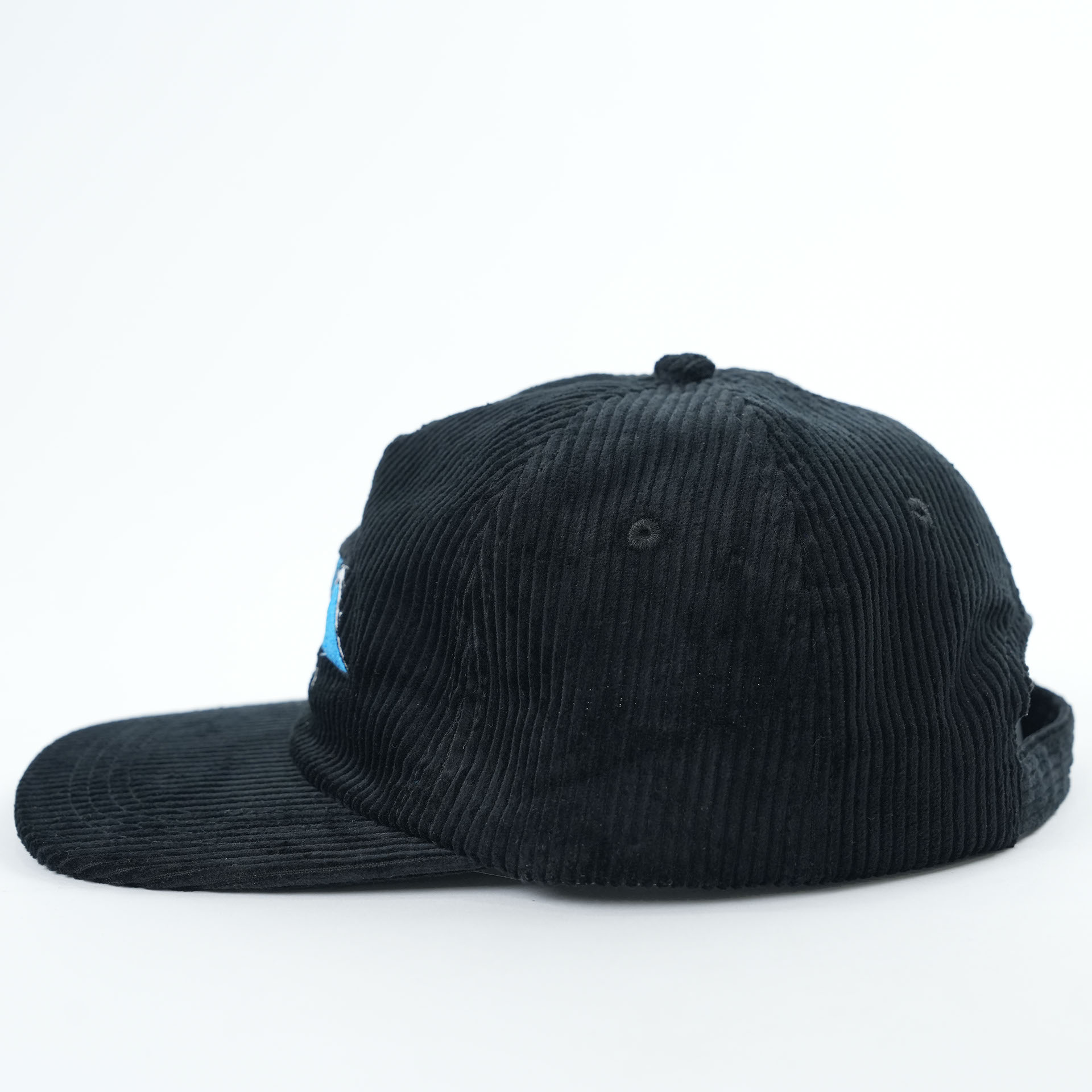 Black Corduroy Ocean Wave Embroidered Five-Panel Snapback Cap