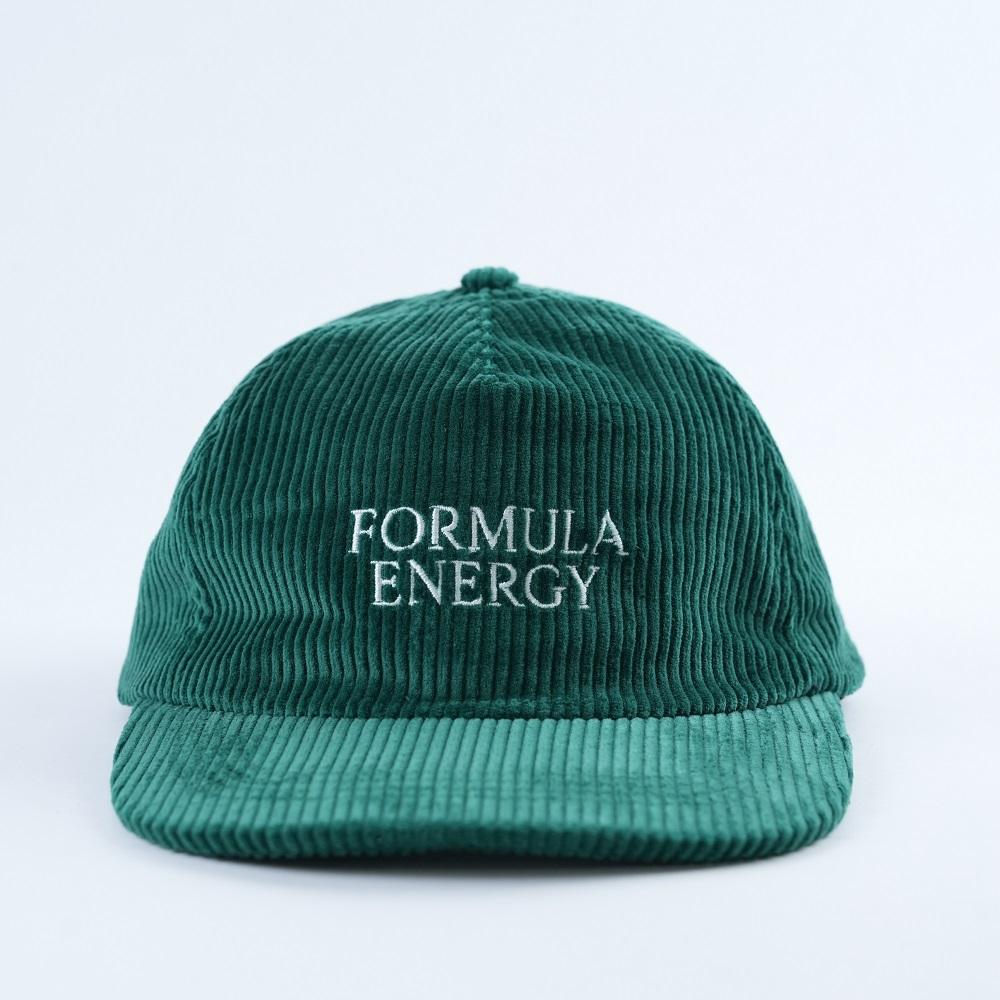 Dark Green Corduroy Five-Panel Cap with White Text Embroidery