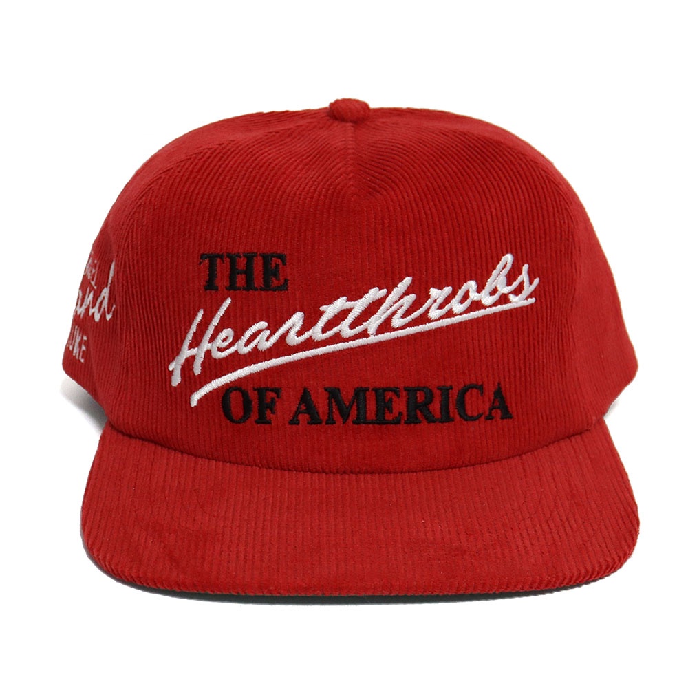 Red Corduroy 5-Panel Snapback Hat with Heartthrobs of America Embroidery