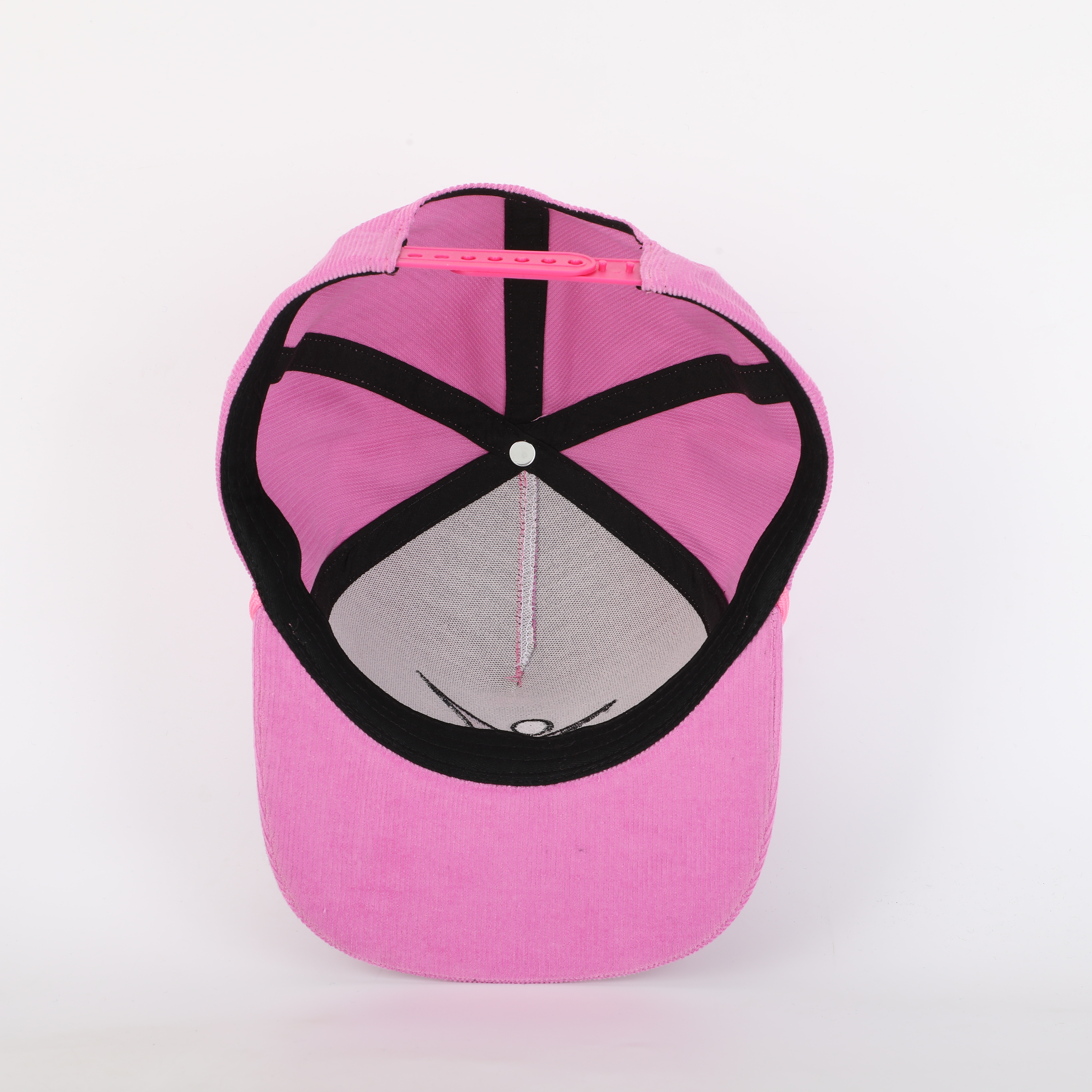 Pink Corduroy Snapback Cap with Embroidered Logo Flat Brim Streetwear Hat