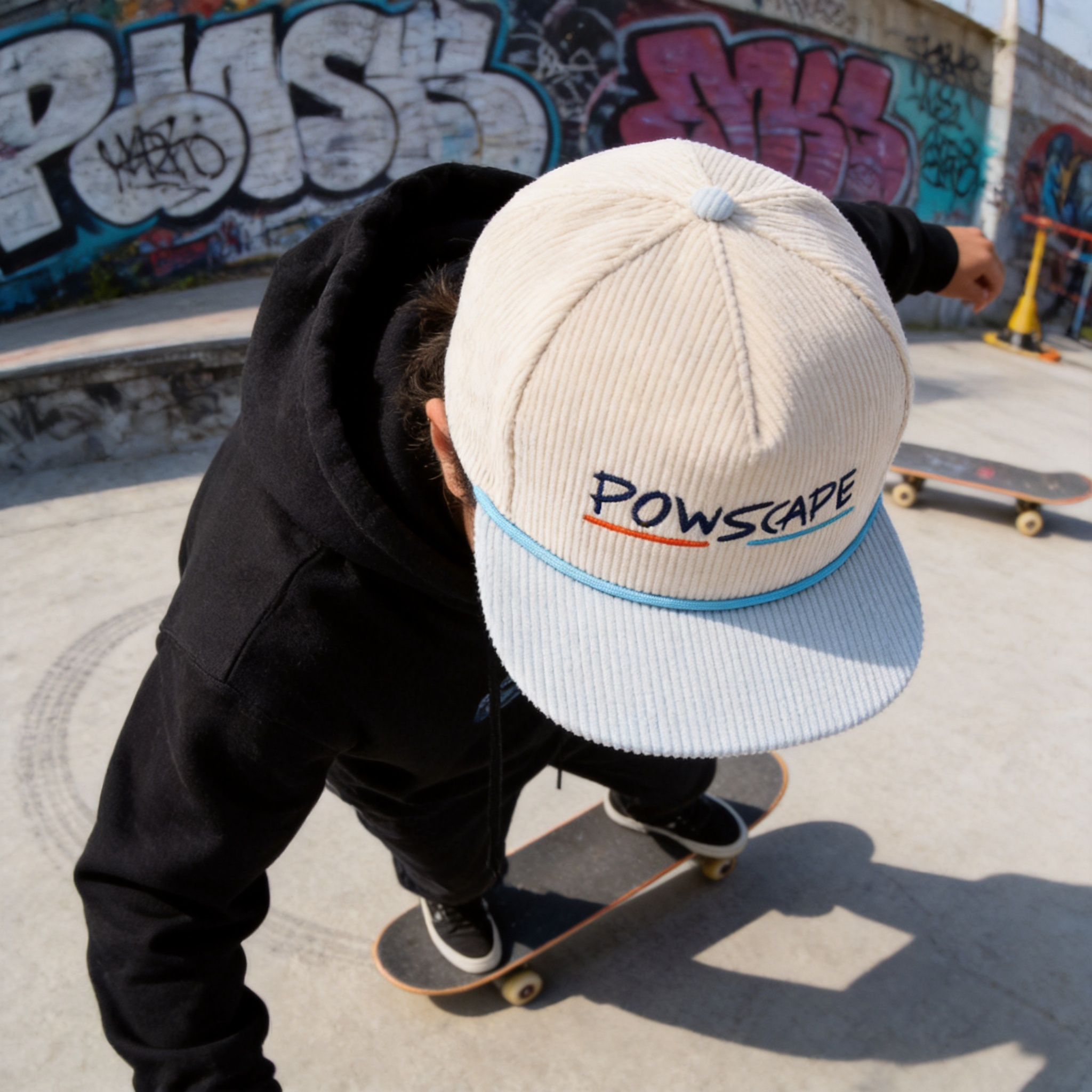 POWSCAPE Two-Tone Corduroy Rope Snapback Cap with Embroidered Script