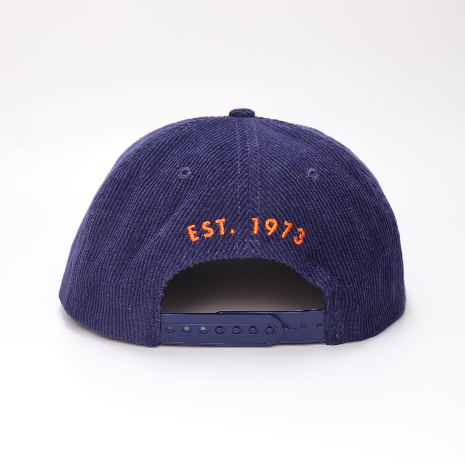 Navy Blue Corduroy Snapback Cap with Soft Front Panel and Embroidered Logo