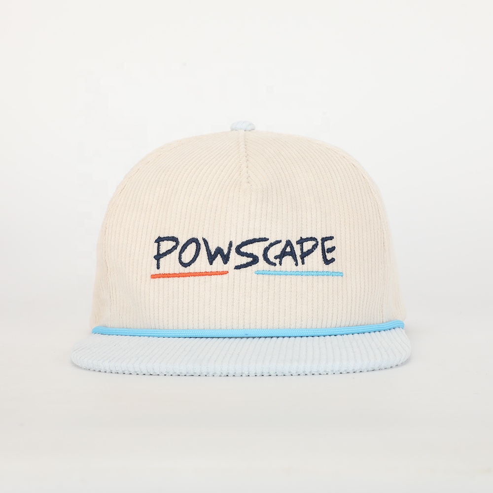 POWSCAPE Two-Tone Corduroy Rope Snapback Cap with Embroidered Script