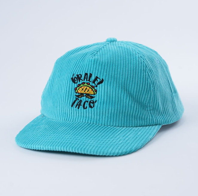 Turquoise Corduroy Taco Embroidered Flat Brim Snapback Cap