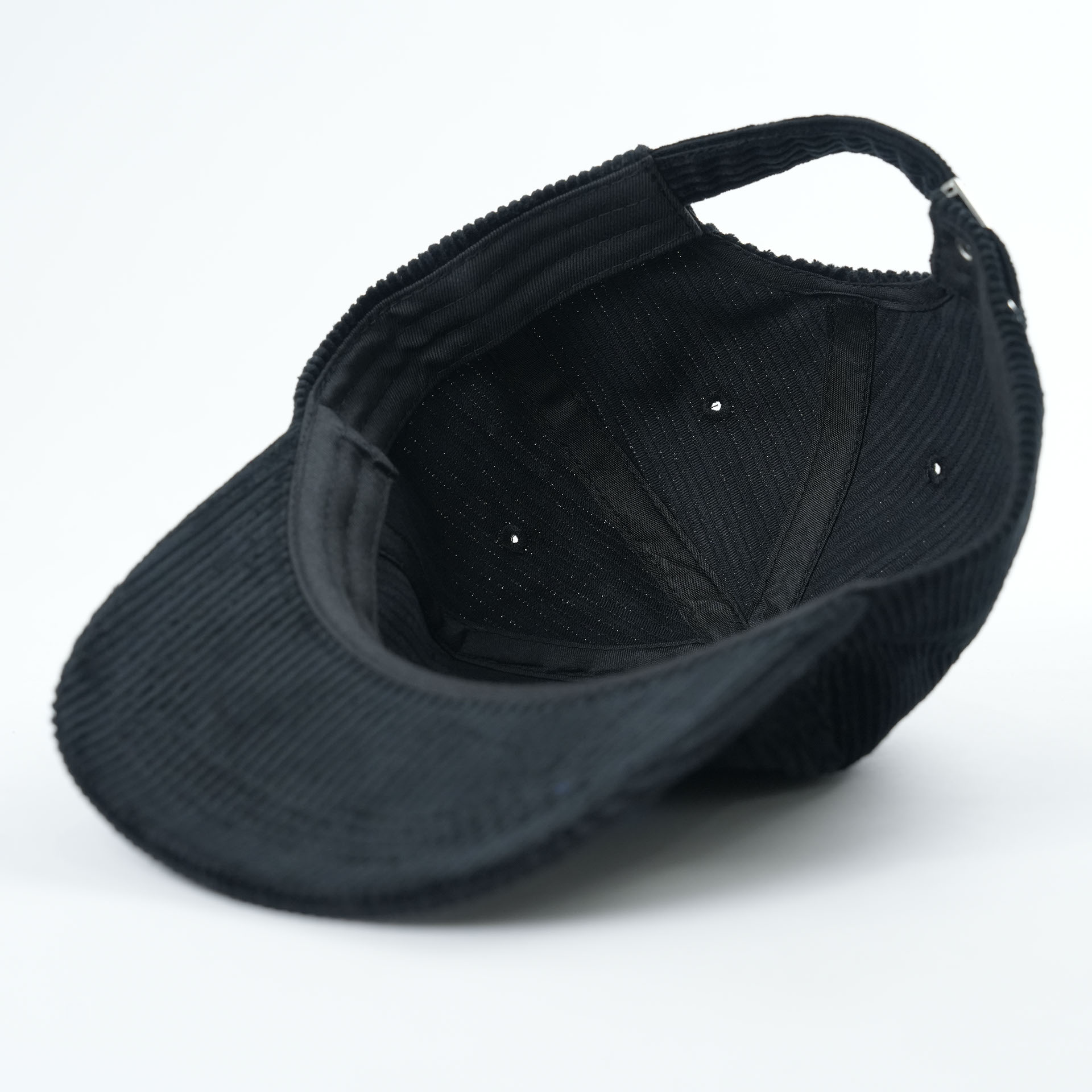 Black Corduroy Ocean Wave Embroidered Five-Panel Snapback Cap