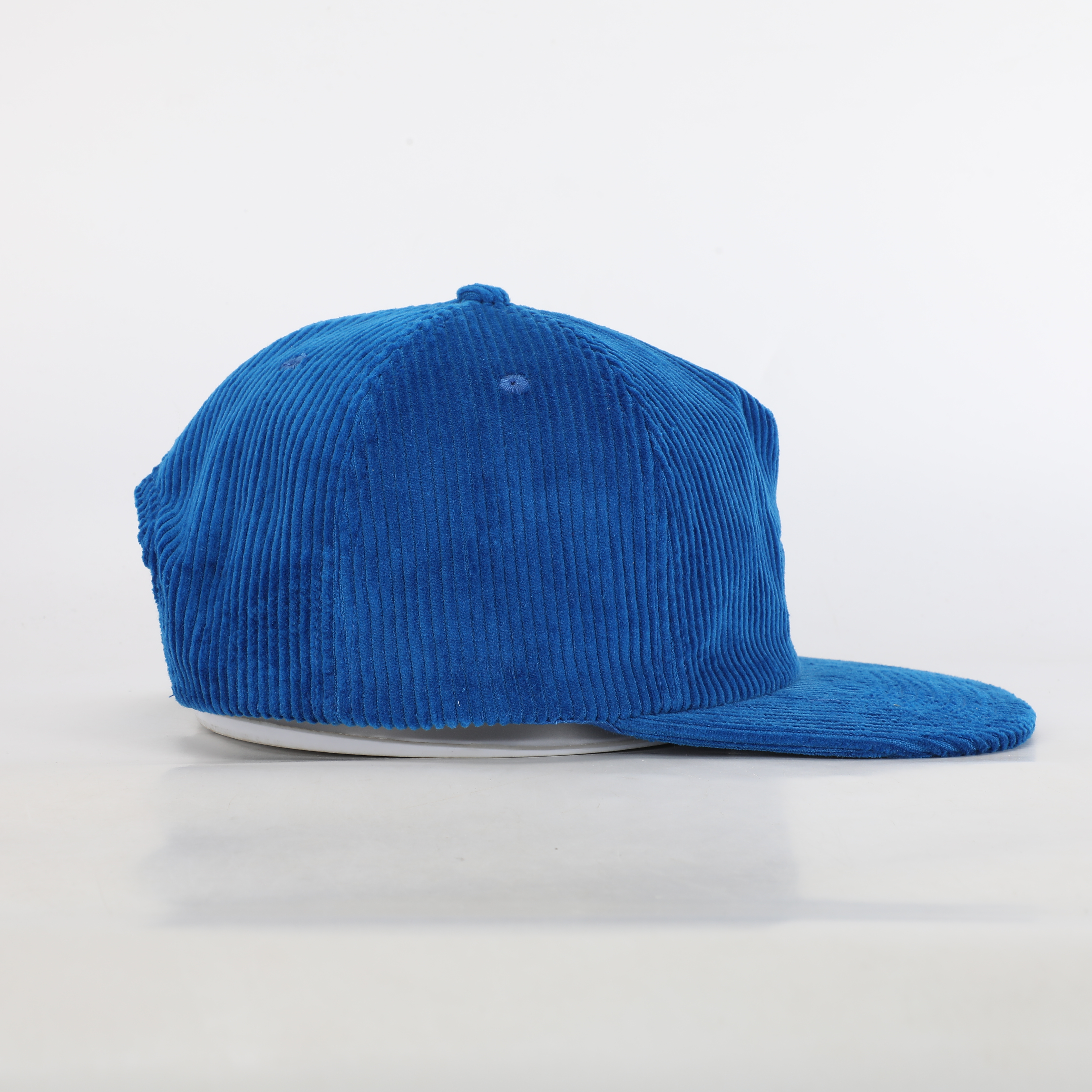 Magenta Blue Corduroy Flat Brim Snapback Caps with Script Embroidery