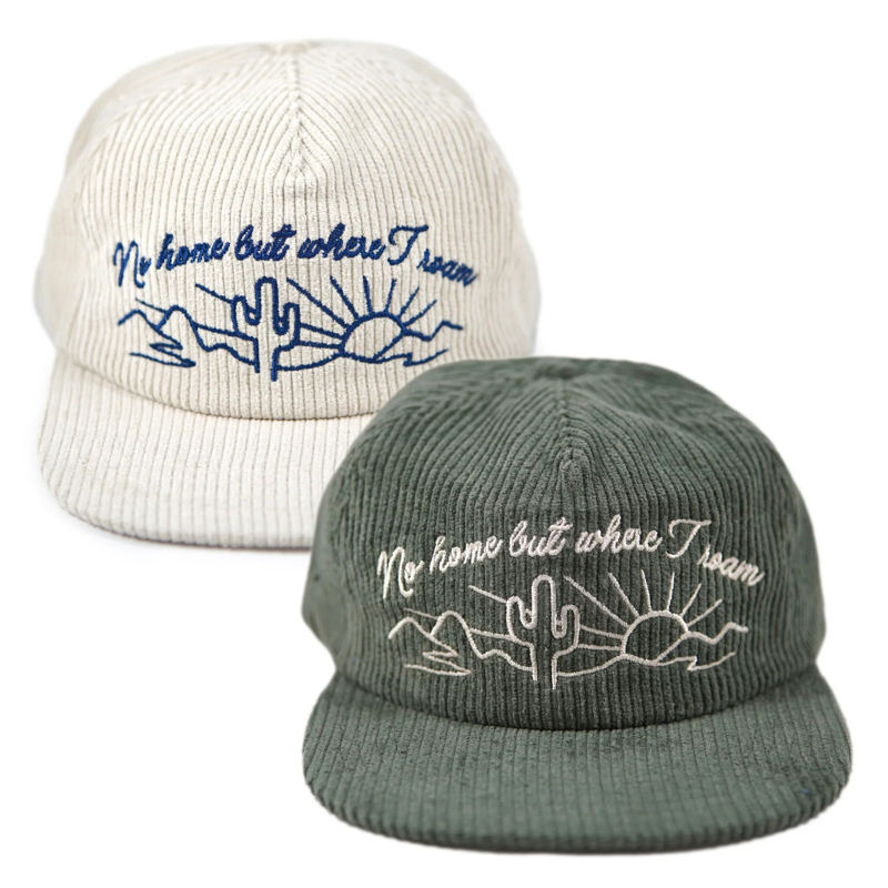 Desert Roam Embroidered Corduroy Five-Panel Snapback Cap