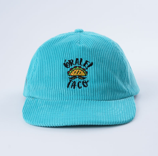 Turquoise Corduroy Taco Embroidered Flat Brim Snapback Cap