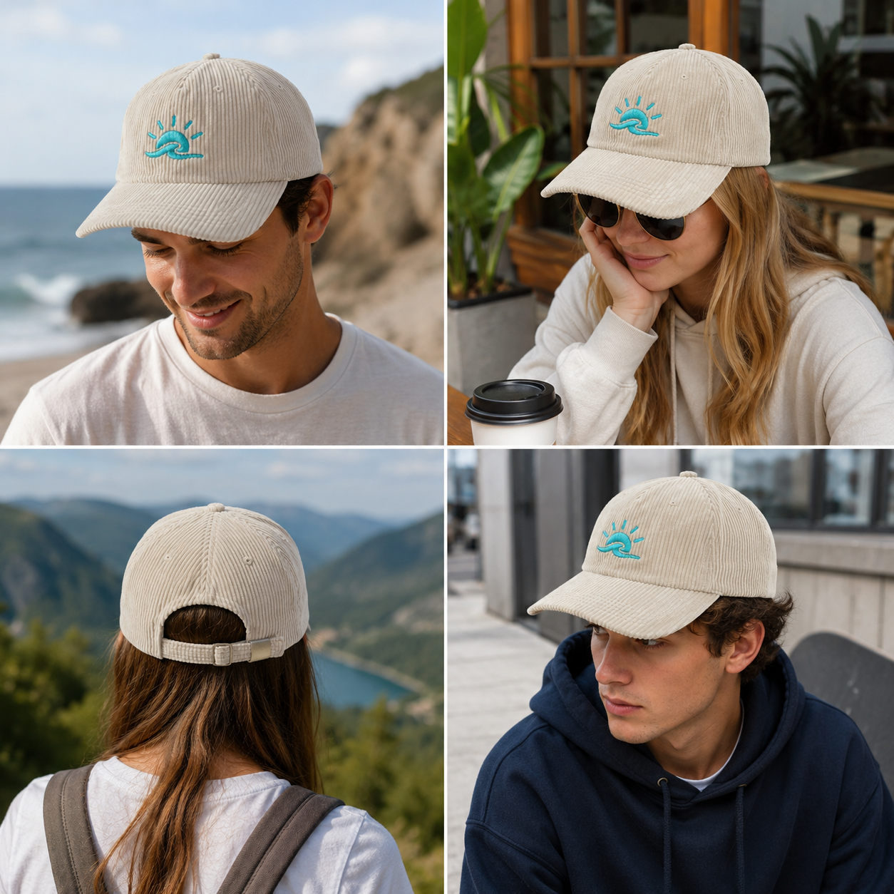 Beige Ribbed Wave Embroidery Casual Streetwear Cap