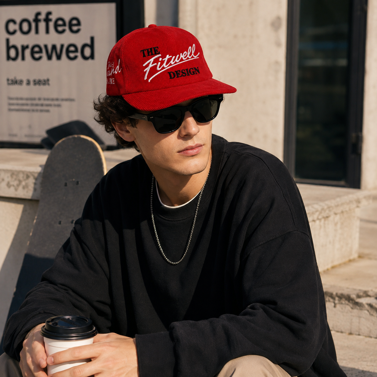 Red Corduroy 5-Panel Snapback Hat with Heartthrobs of America Embroidery