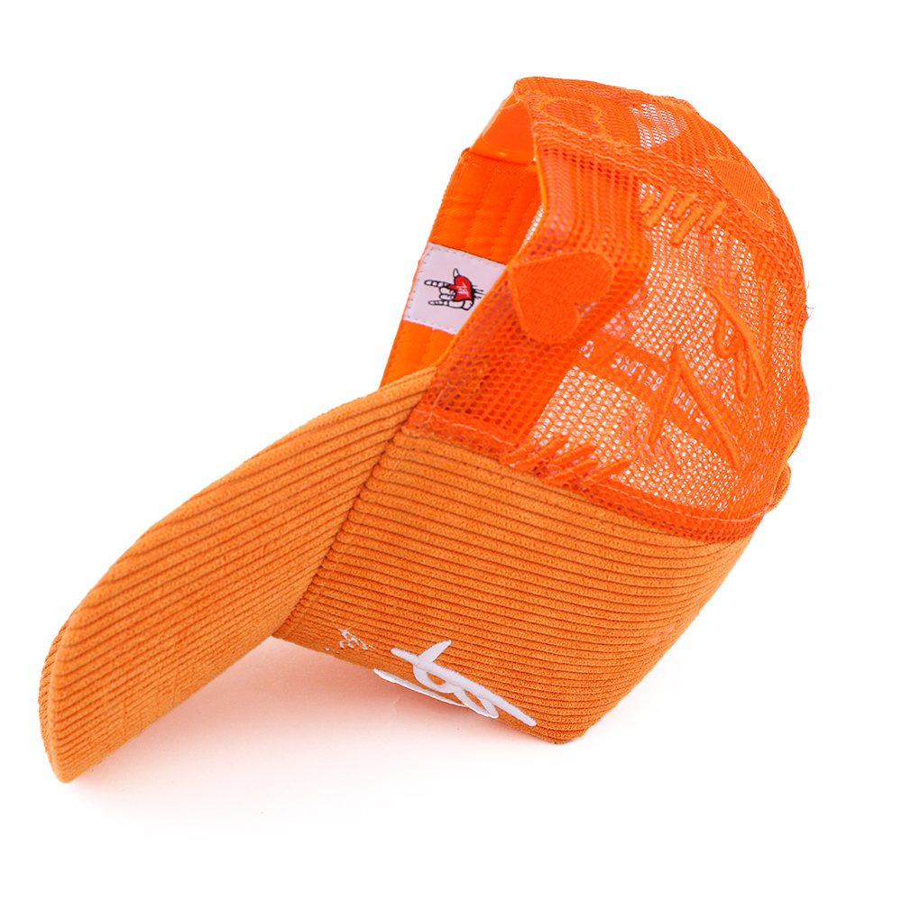 Orange Corduroy Trucker Hat with Be Love Embroidered Logo
