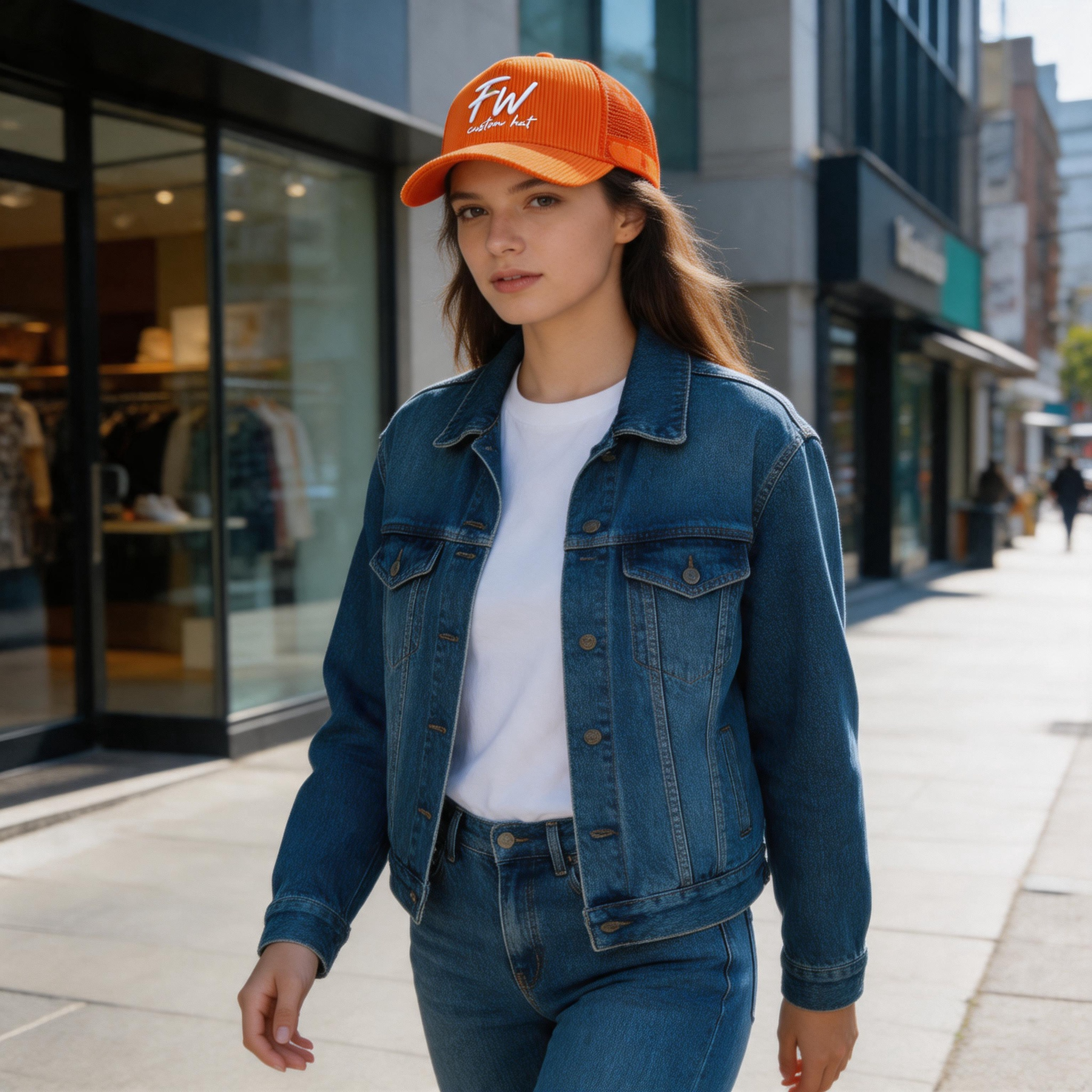 Orange Corduroy Trucker Hat with Be Love Embroidered Logo