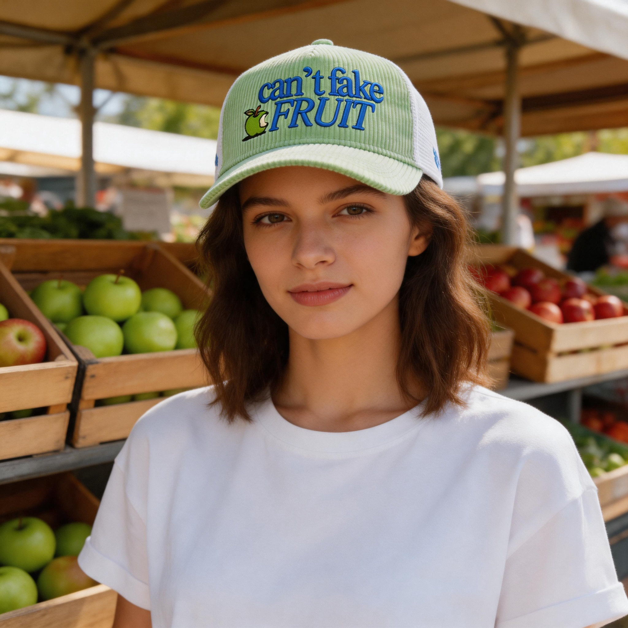 Wholesale Custom Embroidery Logo Trucker Cap, Light Mint Green Corduroy Curved Brim Mesh Sun Hat for Streetwear Fashion