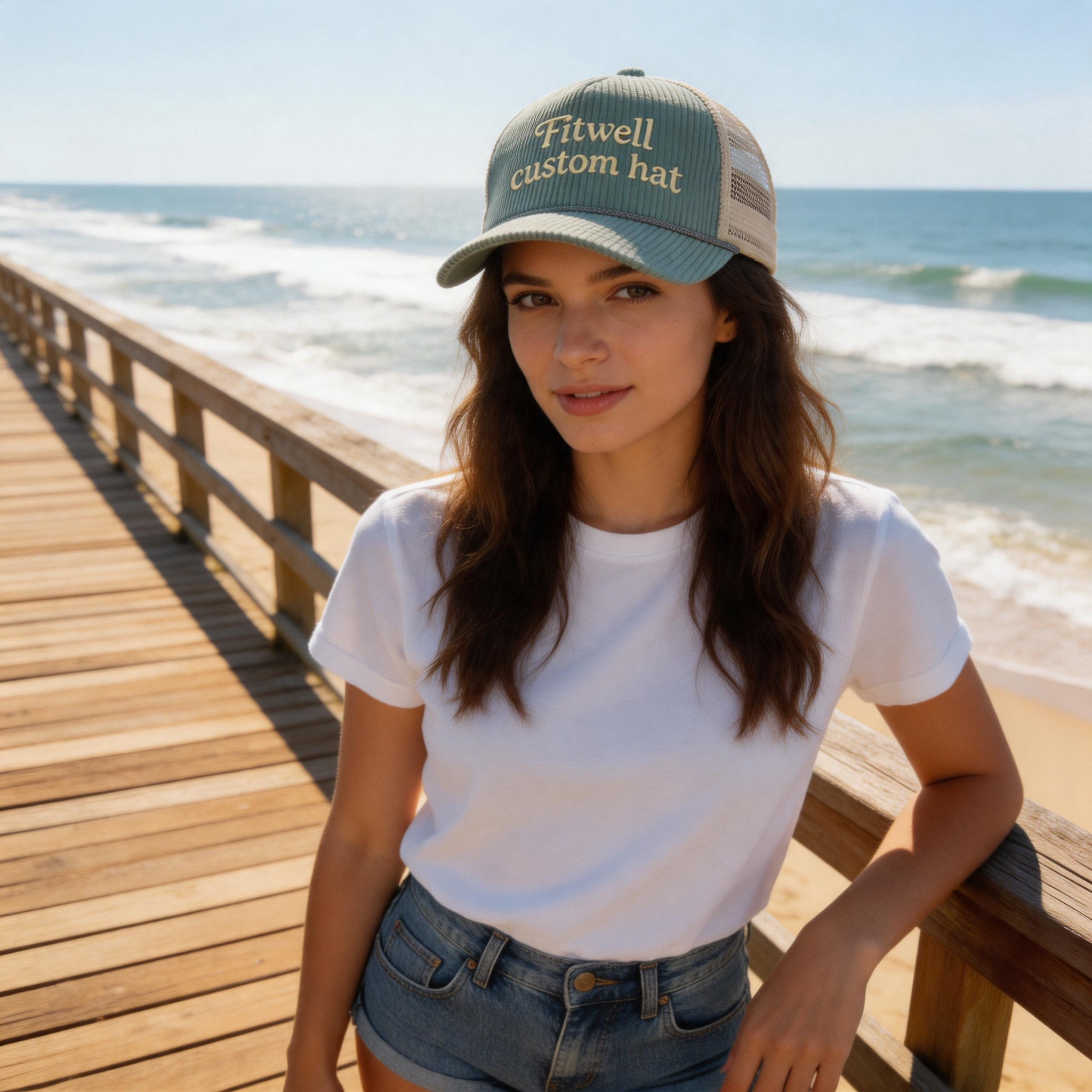 Sage Green Corduroy Trucker Hat with Embroidered Energy & Empower Logo