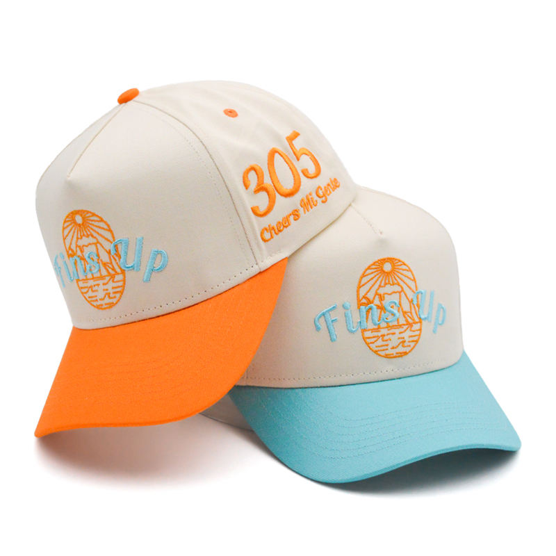 Two-Tone Flat Embroidered Fins Up 305 Cheers Miami Style 5-Panel Cotton Twill Baseball Cap