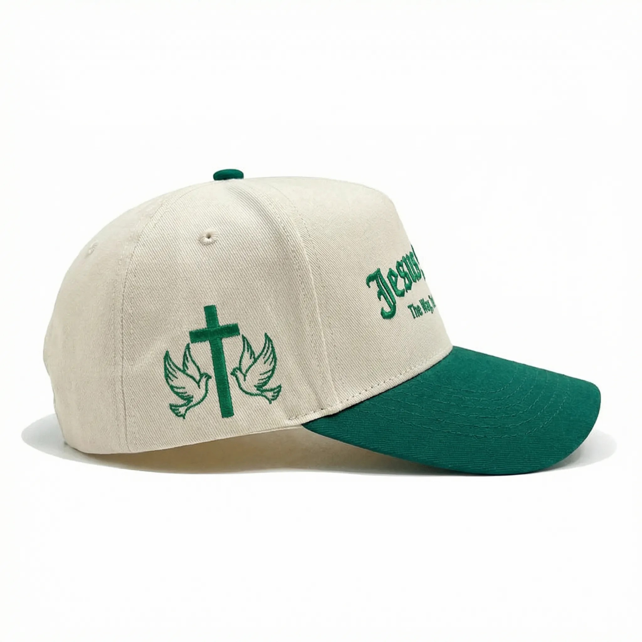 Cream and Green Jesus Saves Two-Tone Embroidered Baseball Cap
