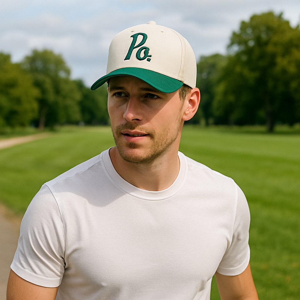 Two-Tone Cotton Baseball Cap with Flat Embroidered Logo – Green & Cream