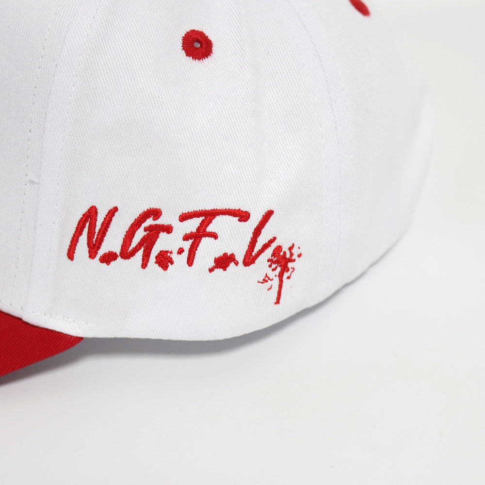 Two-Tone Red and White Script Embroidered Baseball Cap