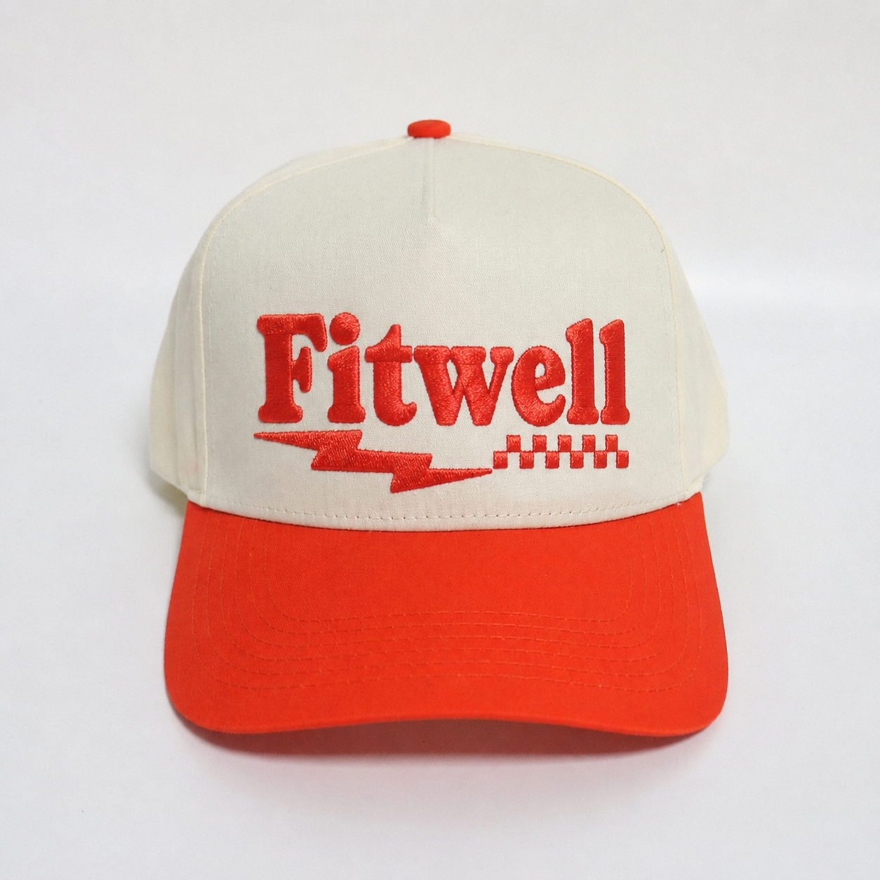 Cream and Orange Two-Tone 5-Panel Cotton Twill Baseball Cap with Flat Embroidered Logo