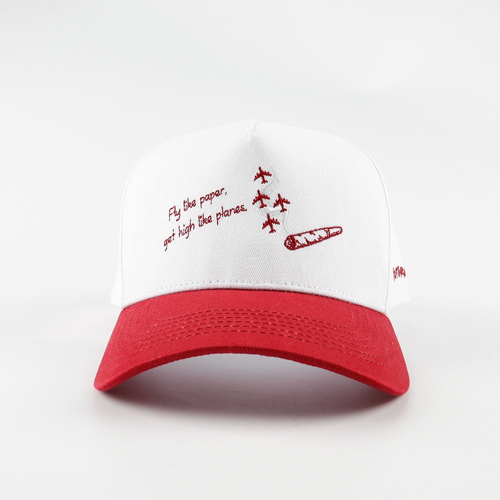 Red White Airplane Embroidery Two-Tone Baseball Cap