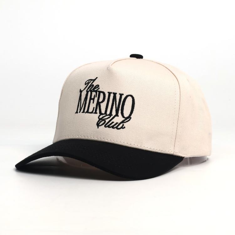 Classic Two Tone Cotton Twill Five Panel Baseball Cap with Minimal Embroidered Logo