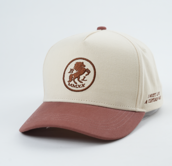 Vintage Lion Logo Cream Pink Baseball Cap Two Tone Embroidered Hat