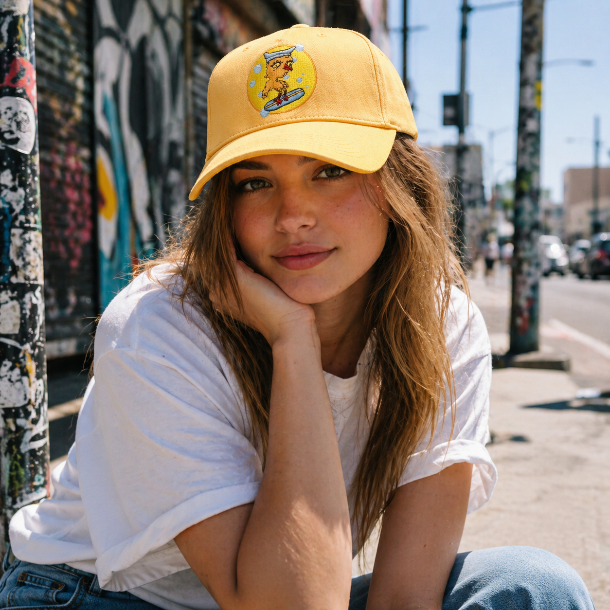 Cute Cartoon Chick Embroidered Yellow 5 Panel Baseball Cap