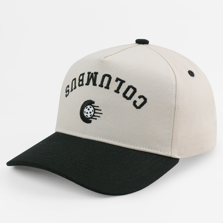 Cream Black Two Tone Cotton Twill Baseball Cap with Columbus Embroidery