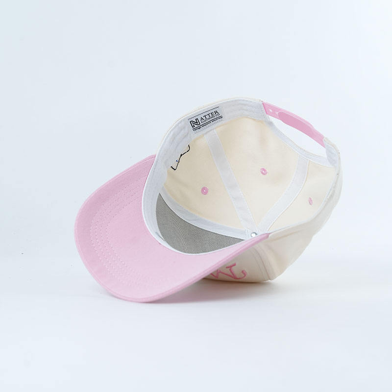 Pastel Embroidered Letter Five Panel Cotton Twill Baseball Cap with Pink Contrast Brim