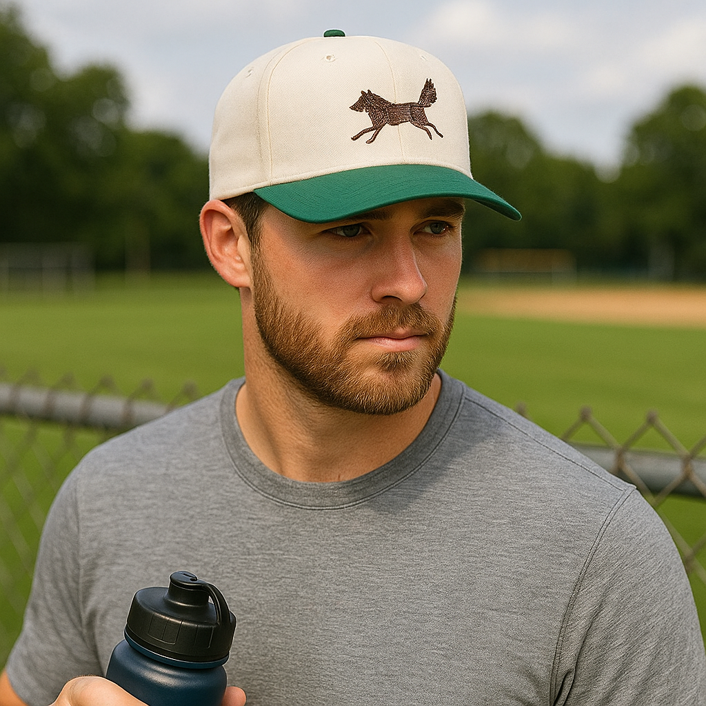 Two-Tone Cotton Twill Baseball Cap with Embroidered Fox