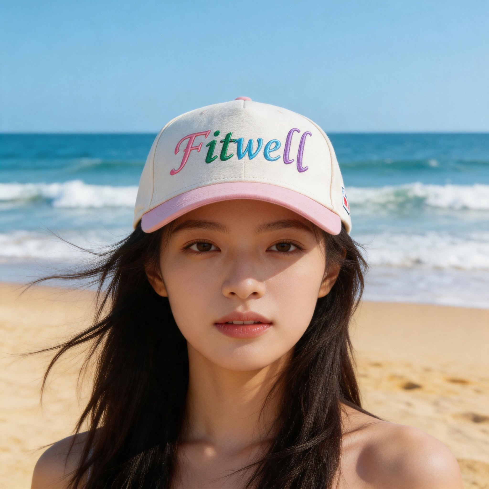 Pastel Embroidered Letter Five Panel Cotton Twill Baseball Cap with Pink Contrast Brim