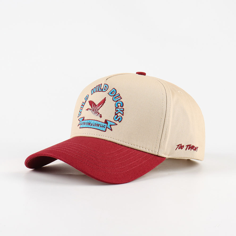 Beige and Red Wild Ducks Embroidered Two-Tone Baseball Cap